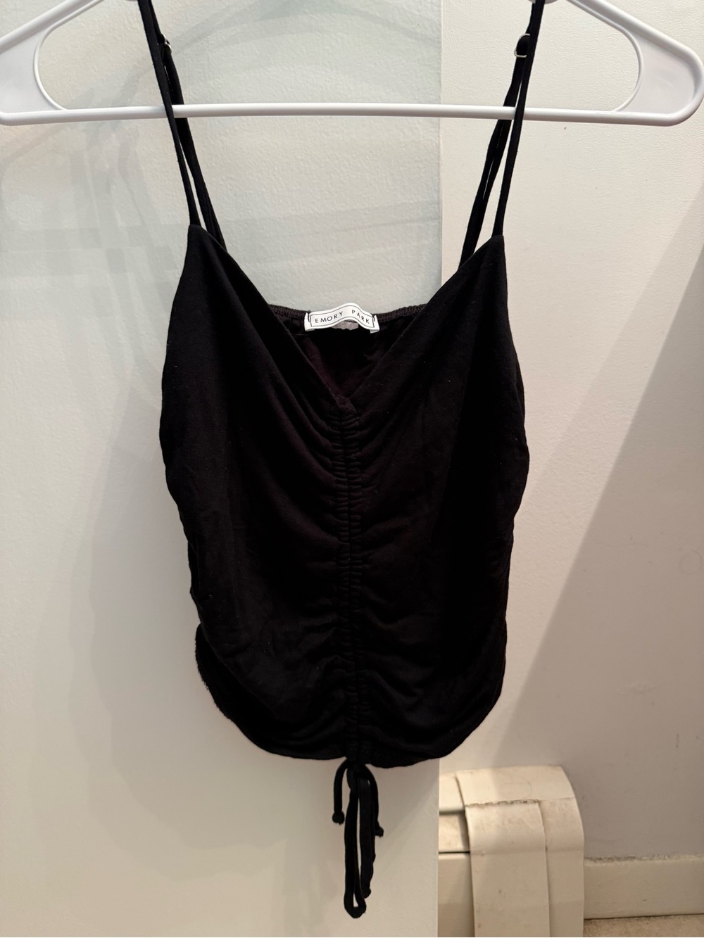 Emory Park Black Ruched Drawstring Cami Tank Small